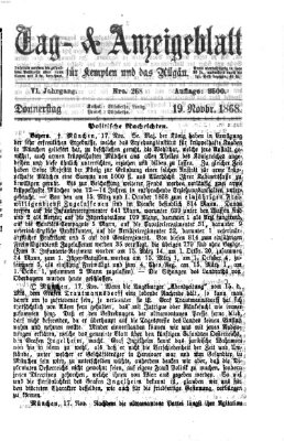 Tag- und Anzeigeblatt für Kempten und das Allgäu Donnerstag 19. November 1868