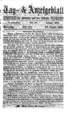 Tag- und Anzeigeblatt für Kempten und das Allgäu Sonntag 22. November 1868