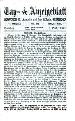 Tag- und Anzeigeblatt für Kempten und das Allgäu Samstag 5. Dezember 1868