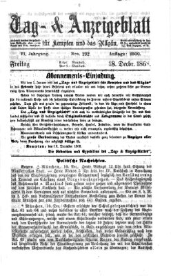Tag- und Anzeigeblatt für Kempten und das Allgäu Freitag 18. Dezember 1868