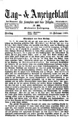 Tag- und Anzeigeblatt für Kempten und das Allgäu Freitag 26. Februar 1869