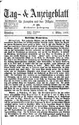 Tag- und Anzeigeblatt für Kempten und das Allgäu Dienstag 2. März 1869