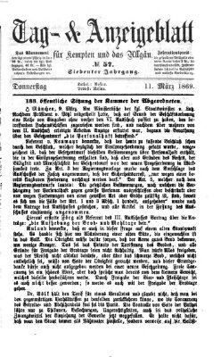 Tag- und Anzeigeblatt für Kempten und das Allgäu Donnerstag 11. März 1869
