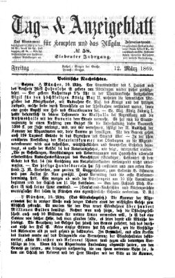 Tag- und Anzeigeblatt für Kempten und das Allgäu Freitag 12. März 1869