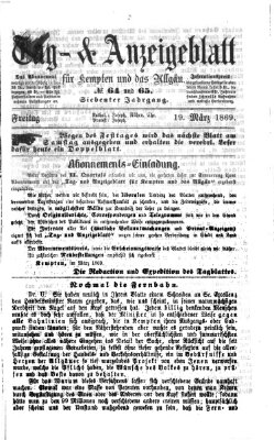 Tag- und Anzeigeblatt für Kempten und das Allgäu Freitag 19. März 1869