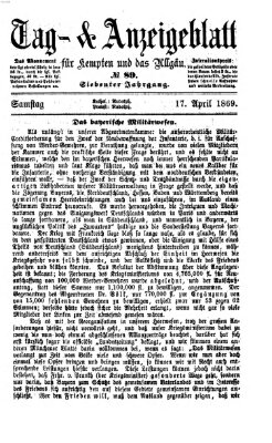 Tag- und Anzeigeblatt für Kempten und das Allgäu Samstag 17. April 1869