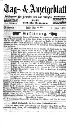 Tag- und Anzeigeblatt für Kempten und das Allgäu Mittwoch 9. Juni 1869