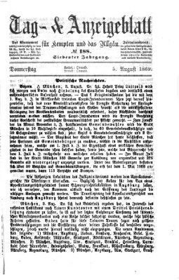Tag- und Anzeigeblatt für Kempten und das Allgäu Donnerstag 5. August 1869
