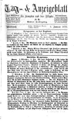 Tag- und Anzeigeblatt für Kempten und das Allgäu Mittwoch 5. Januar 1870
