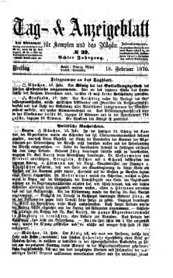 Tag- und Anzeigeblatt für Kempten und das Allgäu Freitag 18. Februar 1870