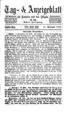 Tag- und Anzeigeblatt für Kempten und das Allgäu Donnerstag 24. Februar 1870