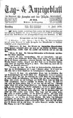 Tag- und Anzeigeblatt für Kempten und das Allgäu Samstag 2. Juli 1870