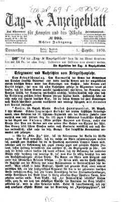 Tag- und Anzeigeblatt für Kempten und das Allgäu Donnerstag 1. September 1870