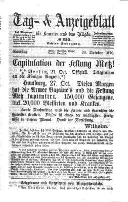 Tag- und Anzeigeblatt für Kempten und das Allgäu Samstag 29. Oktober 1870