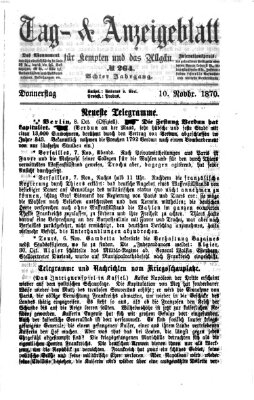 Tag- und Anzeigeblatt für Kempten und das Allgäu Donnerstag 10. November 1870