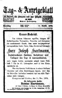 Tag- und Anzeigeblatt für Kempten und das Allgäu Samstag 12. November 1870