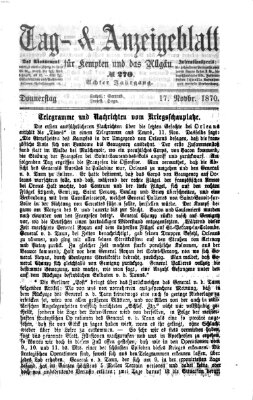 Tag- und Anzeigeblatt für Kempten und das Allgäu Donnerstag 17. November 1870