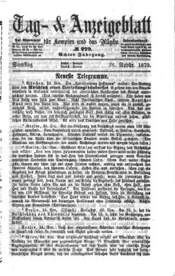 Tag- und Anzeigeblatt für Kempten und das Allgäu Samstag 26. November 1870