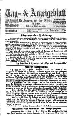 Tag- und Anzeigeblatt für Kempten und das Allgäu Donnerstag 29. Dezember 1870