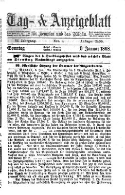 Tag- und Anzeigeblatt für Kempten und das Allgäu Sonntag 5. Januar 1868