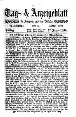 Tag- und Anzeigeblatt für Kempten und das Allgäu Freitag 17. Januar 1868