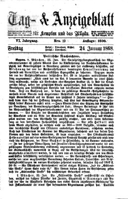 Tag- und Anzeigeblatt für Kempten und das Allgäu Freitag 24. Januar 1868