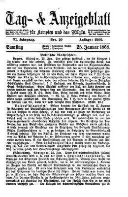 Tag- und Anzeigeblatt für Kempten und das Allgäu Samstag 25. Januar 1868