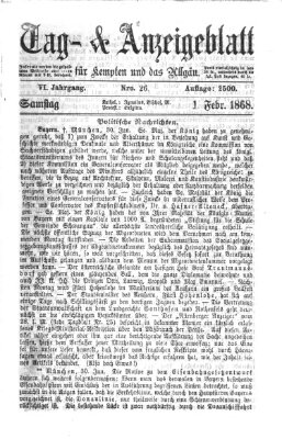 Tag- und Anzeigeblatt für Kempten und das Allgäu Samstag 1. Februar 1868