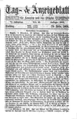 Tag- und Anzeigeblatt für Kempten und das Allgäu Freitag 28. Februar 1868