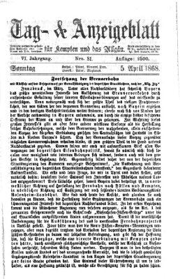 Tag- und Anzeigeblatt für Kempten und das Allgäu Sonntag 5. April 1868