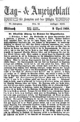 Tag- und Anzeigeblatt für Kempten und das Allgäu Mittwoch 8. April 1868