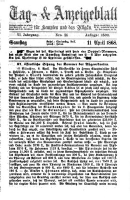 Tag- und Anzeigeblatt für Kempten und das Allgäu Samstag 11. April 1868