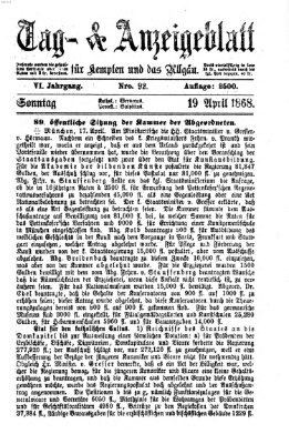 Tag- und Anzeigeblatt für Kempten und das Allgäu Sonntag 19. April 1868