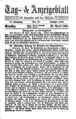 Tag- und Anzeigeblatt für Kempten und das Allgäu Samstag 25. April 1868