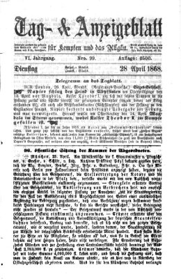 Tag- und Anzeigeblatt für Kempten und das Allgäu Dienstag 28. April 1868