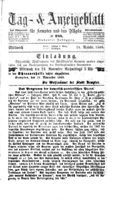 Tag- und Anzeigeblatt für Kempten und das Allgäu Mittwoch 24. November 1869