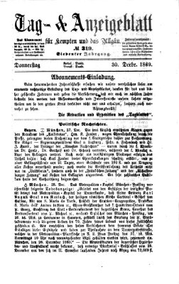Tag- und Anzeigeblatt für Kempten und das Allgäu Donnerstag 30. Dezember 1869
