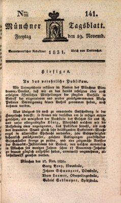 Münchener Tagblatt Samstag 19. November 1831