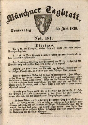 Münchener Tagblatt Donnerstag 30. Juni 1836