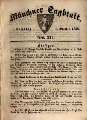 Münchener Tagblatt Samstag 1. Oktober 1836