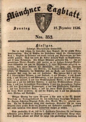 Münchener Tagblatt Sonntag 18. Dezember 1836