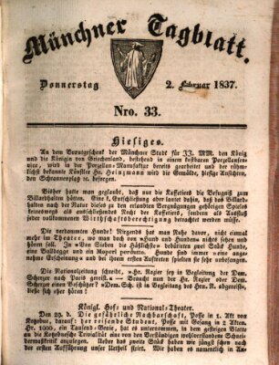Münchener Tagblatt Donnerstag 2. Februar 1837