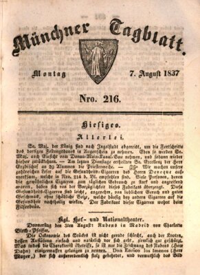 Münchener Tagblatt Montag 7. August 1837