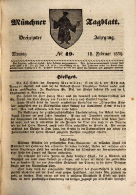 Münchener Tagblatt Montag 18. Februar 1839