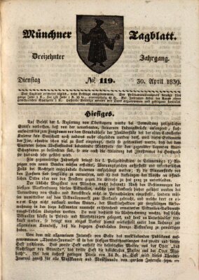 Münchener Tagblatt Dienstag 30. April 1839