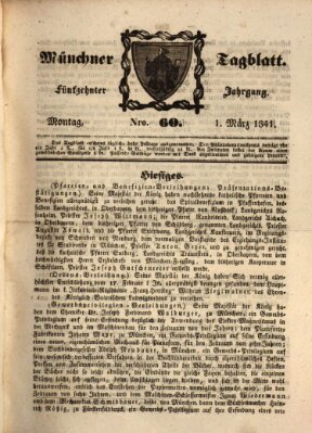 Münchener Tagblatt Montag 1. März 1841
