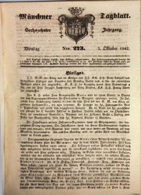 Münchener Tagblatt Montag 3. Oktober 1842