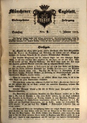 Münchener Tagblatt Samstag 7. Januar 1843