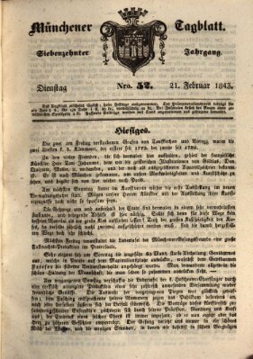 Münchener Tagblatt Dienstag 21. Februar 1843