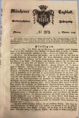 Münchener Tagblatt Montag 2. Oktober 1843